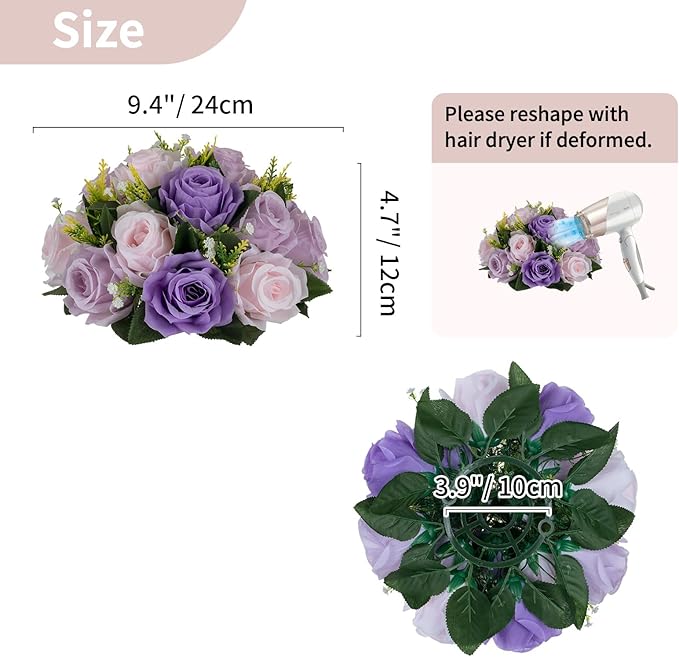 NUPTIO Artificial Flower Ball Centerpieces: 6 Pcs Lilac & Purple & Pink Rose Arrangements for Wedding Party Tables - Faux Silk Floral DIY Kissing Balls for Home Event Dining Decorations
