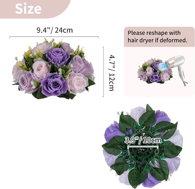 NUPTIO Artificial Flower Ball Centerpieces: Lilac & Purple & Pink Rose Arrangements for Wedding Party Tables - 2 Pcs Faux Silk Floral DIY Kissing Balls for Home Event Dining Decorations