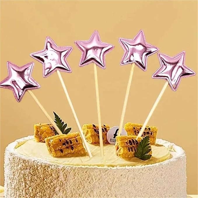 Durable 200pcs Solid Star Birthday Cake Topper Birthday Cake Toppers For Boys Food-grade Food Cake Decor Stake Safe Glitter Cake Decoration(Pink)