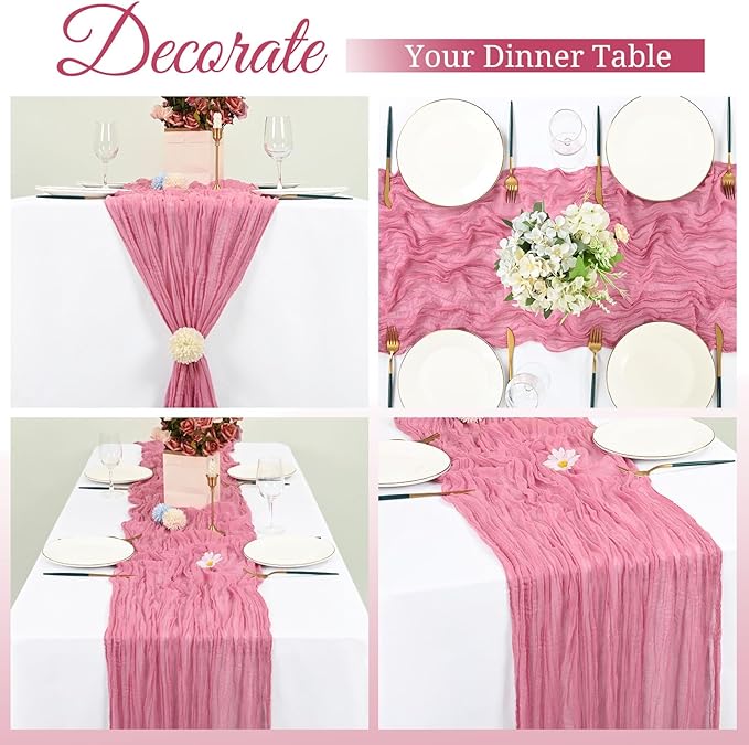 Pesonlook 16 Pack Cheesecloth Table Runner, 13Ft Boho Gauze Table Runner 35×157 Inch Rustic Romantic Long Table Runner for Wedding Party Bridal Shower Thanksgiving Christmas Decoration(Dusty Rose)