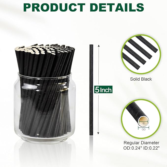 5 inch Disposable Black Paper Cocktail Straws Bulk (Case of 4,000 ct.) - for Cocktail, Coffee, Short Drinks, Bars, Restaurants
