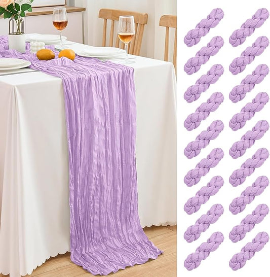 18 Pack Lilac Purple Cheesecloth Table Runner 21.5x120 Inch,Semi Sheer Boho Gauze Cheese Cloth Fabric Table Runners 10 FT Long for Wedding Party Baby Shower Birthday Home Decor