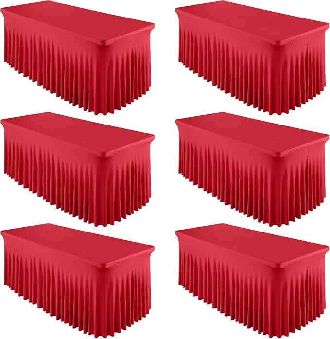 Shillance 6 Packs Red Spandex Table Clothes for 6 Foot Rectangle Table, Spandex Table Covers 6FT Stretch Table Skirts Wrinkle Free Fitted Table Cloth for Valentines, Event, Wedding, Banquet & Parties