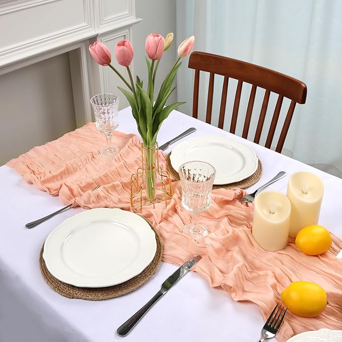 8 Pack Blush Pink Cheesecloth Table Runner 10ft Boho Gauze Fabric 120 Inch Cheese Cloth Table Runner Rustic Sheer for Holiday Baby Shower Party Décor Home Wedding Decoration