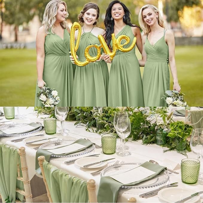 Fivenl 12 Packs Chiffon Table Runner - Sage Green, Sheer, Romantic Style for Wedding, Birthday, Party Decoration (12" x 120")
