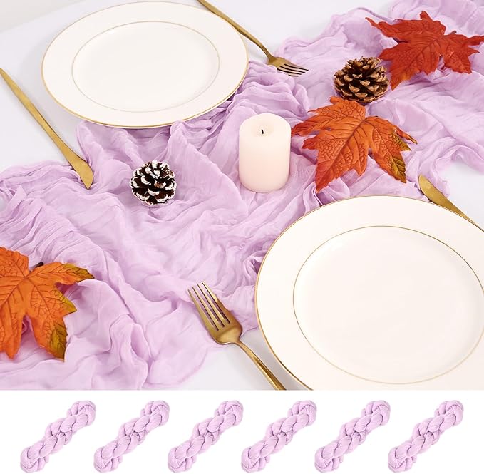 6 Pack Cheesecloth Table Runner,Light Purple Table Runner Long Romantic Semi Sheer Rustic Boho Gauze Table Runners for Wedding Bridal Shower Birthday Party Decorations(17.7×108 Inch)