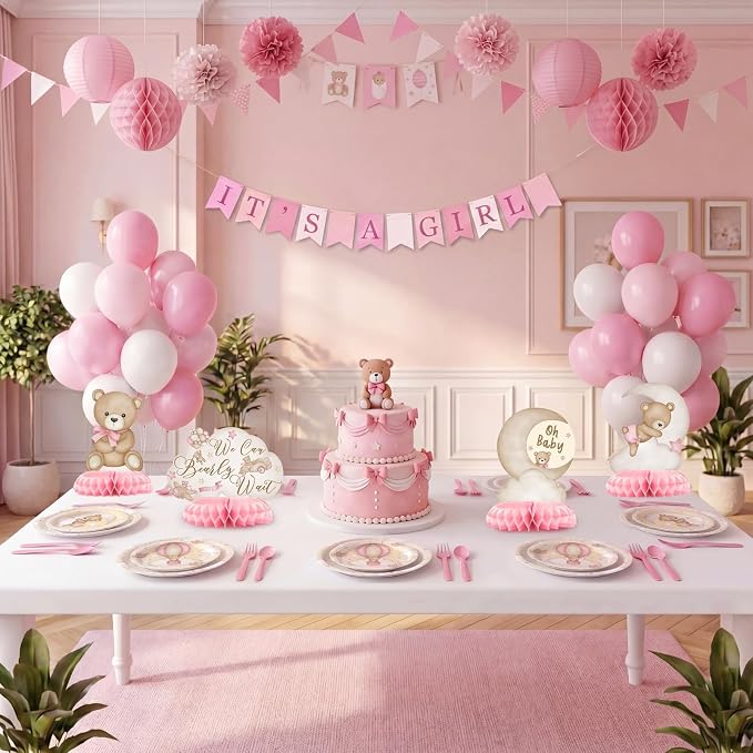 Teddy Bear Baby Shower Plates and Napkins Set for Girl – We Can Bearly Wait Baby Shower Decorations – Serves 20, Paper Plates, Napkins – Bear Party Supplies Decorations Tableware for Birthday
