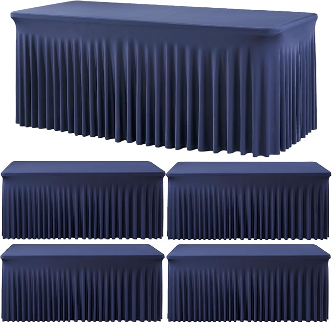 Outpain 6ft Spandex Table Cloth for Standard Folding Tables-4Pack Navy Blue Table Cloth Table Protector for Party, Wedding, Cocktail, Banquet, Festival