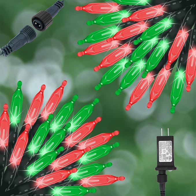 Christmas Lights - 98ft 2 Pack 150 Count Connectable Waterproof Led Fairy Lights Bulbs for Indoor Outdoor Christmas Tree Wedding Valentine's Day Decor (Red Green, 150 Count - 2 Pack)