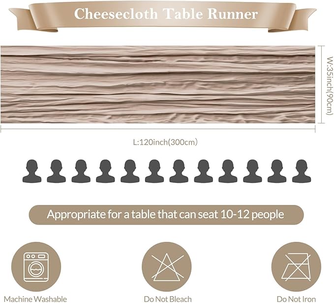 6 Pack Nude Cheesecloth Table Runner 35"×120" Gauze Fabric Table Runner Rustic Sheer Runner for Wedding Birthday Baby Shower Party Table Decoration Nude 6 Pack