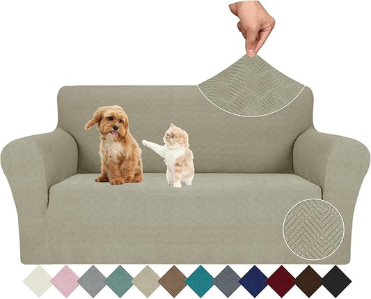JIVINER Stretch Loveseat Slipcovers 1 Piece Love Seat Sofa Cover Spandex 2 Seater Couch Covers Universal Furniture Protector with Elastic Bottom (Khaki, Loveseat)