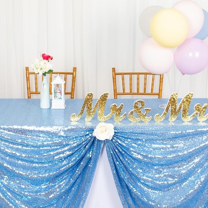 ShiDianYi Sequin Tablecloth Baby Blue 50x72-Inch Sequin Table Linens Sky Blue Rectangle Tablecloth for Wedding Decor-200111E