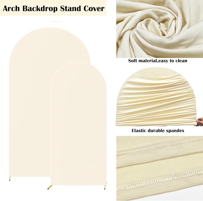 HAINARverS Set of 2 Wedding Arch Cover 6FT,7.2FT Spandex Fitted Stretchy Arch Stand Covers,2 Sided Round Top Chiara Backdrop Cover for Birthday Party Banquet Baby Shower Arch Decoration(Beige)