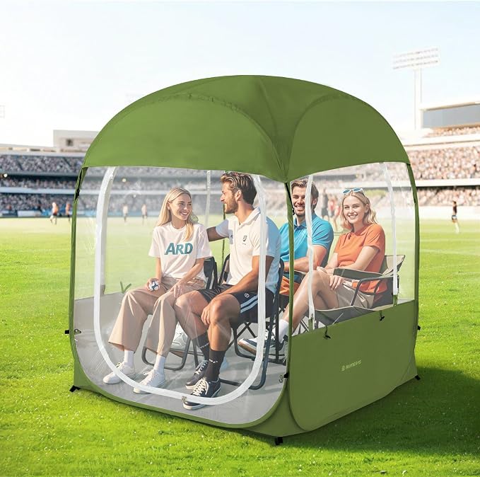 Raynesys Sports Tent, Portable & Foldable Pop Up Tents Shelter for 1-4 Person, Instant Weather Proof Clear View Bubble Tent with Carry Bag for Watching Sports Events, Camping, Fishing, Green