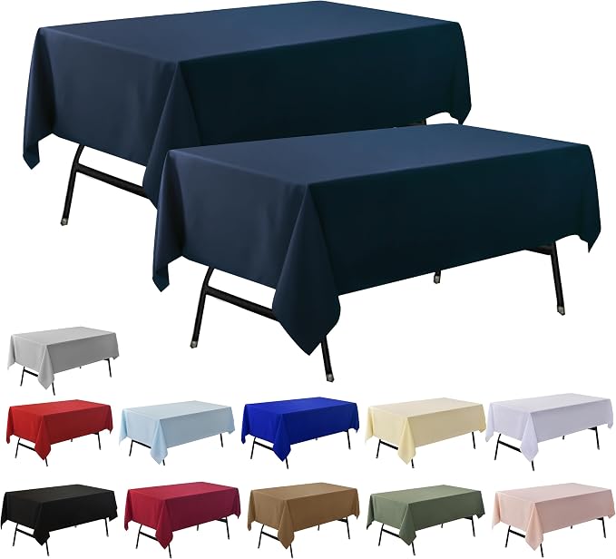 2-Pack 60x144 inch Navy Blue Table Cloths, Solid Stain and Wrinkle Resistant Oblong Tablecloth, Premium Plain Weave Polyester Fabric Rectangle Table Linen Covers for Hotel, Banquet