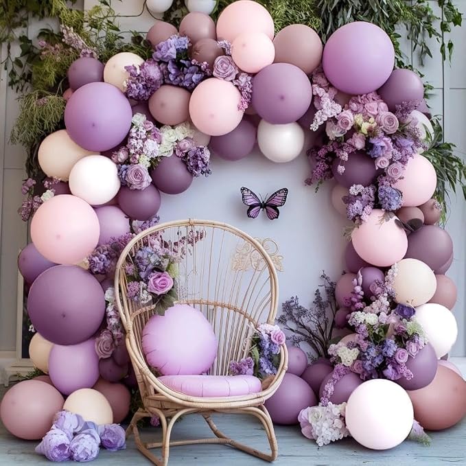 Purple Pink Balloon Arch Kit, Double Stuffed Pastel Pink Lavender White Beige Balloon Garland Dusty Light Lilac Cream Balloons for Birthday Baby Shower Wedding Bridal Shower Mothers Day Party Decor