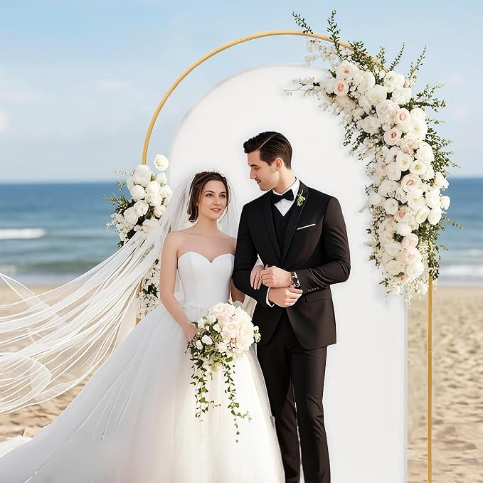 Metal Arch Backdrop Stand and Cover Set, 7.2ft Double U-Shaped Wedding Metal Arch Frame with 6.6FT White Cover, Double Backdrop Stand for Wedding Baby Shower Birthday Graduation Party Photo Backdrops