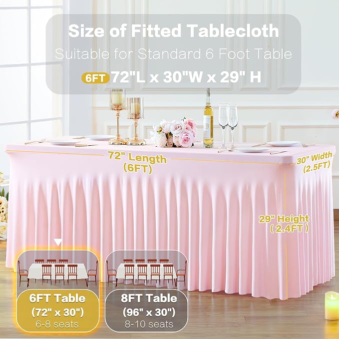gogoparti 6 Pack Spandex Pink Fitted Table Cloth for 6ft Rectangle Tables Pink Stretch Tablecloth Table Covers Skirt Banquet Tablecloths Wrinkle Free Tablecloth for Parties Wedding