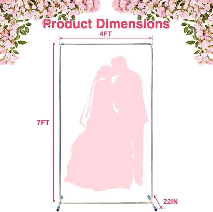 HOME RIGHT Arch Backdrop Stand,7x4 FT Metal Wedding Square Backdrop Stands for Ceremony Square Stainless Steel Backdrop Stand for Parties,Wedding,Birthday,Anniversary,Baby Shower,Garden Decoratip