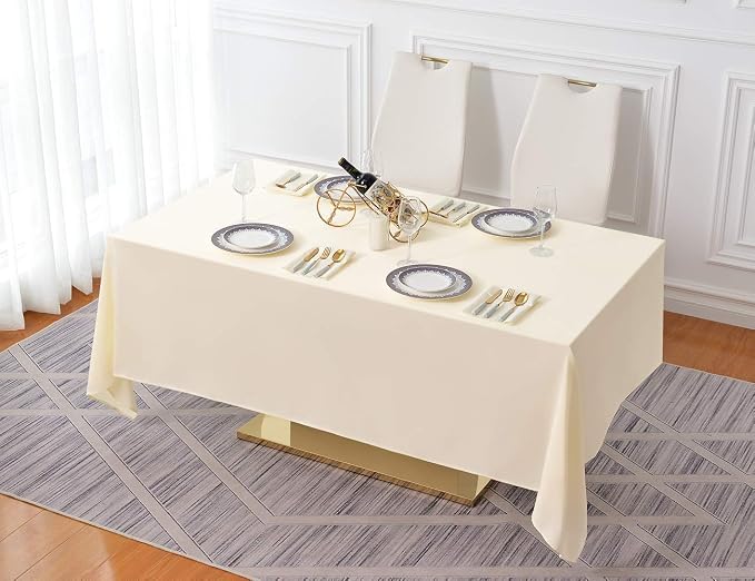 Surmente Ivory Tablecloth 60 x 102-inch Rectangular Polyester Table Cloth for Weddings, Banquets, or Restaurants