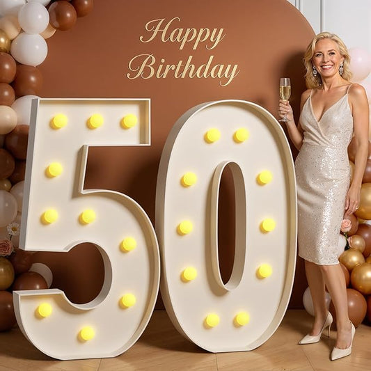 Tongjoy 4FT Marquee Numbers 50, Light up Numbers for 50 Birthday Decoration, Large Light Up for 50 Years Old, Anniversary Party Decor Birthday, Happy 50th Birthday Decorations