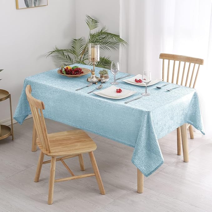 Hiasan Faux Linen Rectangle Tablecloth - Wrinkle and Stain Resistant Washable Table Cloth for Kitchen Dining Room Holiday Table Cover for Dinner, Lux Slate Blue, 54 x 80 Inch