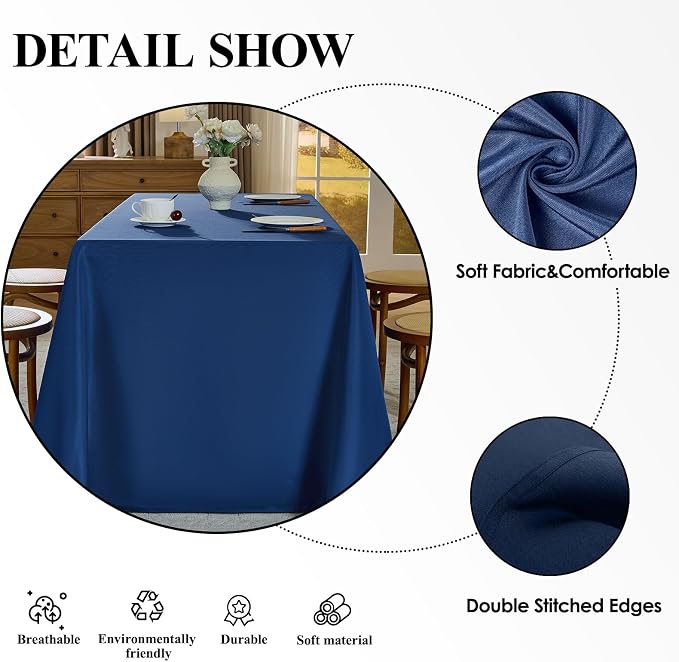 Rectangle Tablecloths 90x132 Inch 6 Pack Navy Blue Tablecloth for 6ft Washable Decorative Linen Polyester Table Cloths for 8ft Dining Table Banquets Buffet Parties and Wedding
