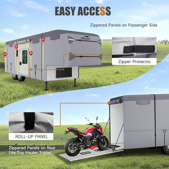 5th Wheel RV Covers 31' ~ 34', Fifth Wheel Travel Trailer Cover with 7-PLy Layers Windproof Waterproof Toy Hauler Camper Cover RV Skirting for Winter Protection