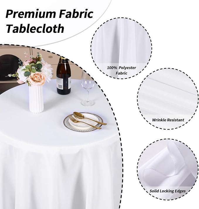 Fixwal 6 Pack White Round Tablecloth, 120 Inch Round Table Cloth Polyester Fabric Washable Table Covers for Wedding, Party, Banquet, Christmas Decorations, Birthday Events