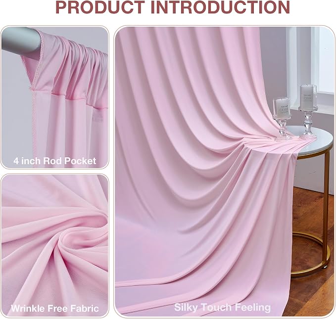 40ftx10ft Wrinkle Free Light Pink Backdrop Curtains for Parties, Silky Polyester Photo Backdrop Drapes 8 Panels 5x10ft Back Drop Cloth for Wedding Birthday Baby Shower Photography Background