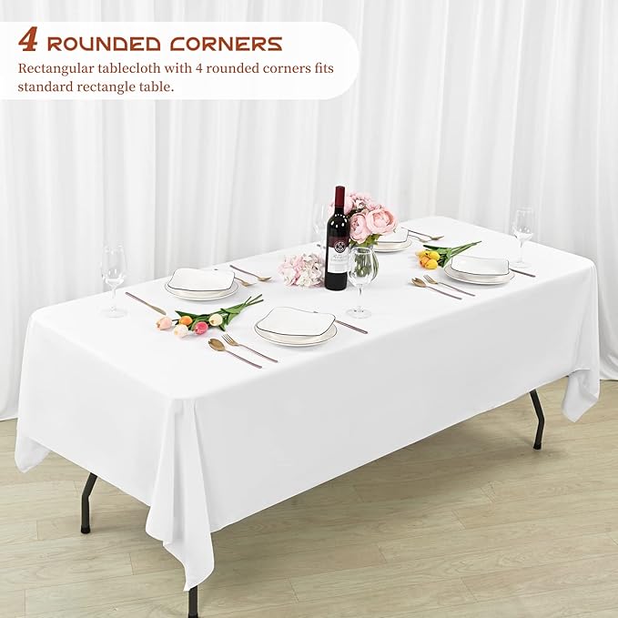 Showgeous 12 Pack White Rectangle Tablecloths, 60 x 102 Inch, Polyester, Wrinkle Resistant, Machine Washable, Perfect for 6ft Tables, Wedding, Birthday Parties