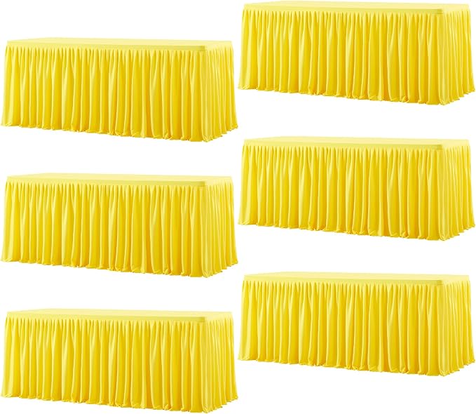 Wish Care 6 Pack Yellow Rectangle Table Clothes for 8 Foot Tables, Polyester Fitted Tablecloths 8ft Stretch Table Cover for Wedding, Birthday, Parties, Trade Show, Craft Show