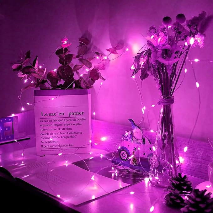 100 Pack Pink Fairy Lights 7Ft 20 LED Twinkle String Lights 3 Modes Battery Operated Waterproof Firefly Starry for Mason Jar Party Wedding Christmas Valentines Day Table Centerpieces