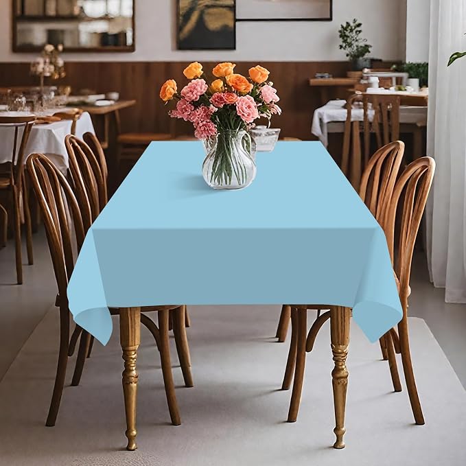 54IN X 160FT Plastic Table Cover Roll with Cutter Box, Cut to Size Plastic Table Cloths for Parties, Birthday, Disposable Tablecloth Roll for All Shape Tables (Light Blue, 54 Inch X 160 Feet)