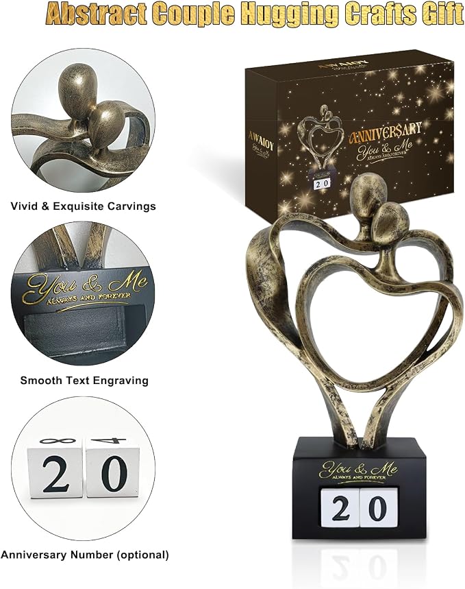 for Women Couple, 01-98 Years Bronze Couple Statue | Romantic Wedding Gifts for Couples, Abstract Resin Embracing Sculpture Home Decor for Shelf Bedroom
