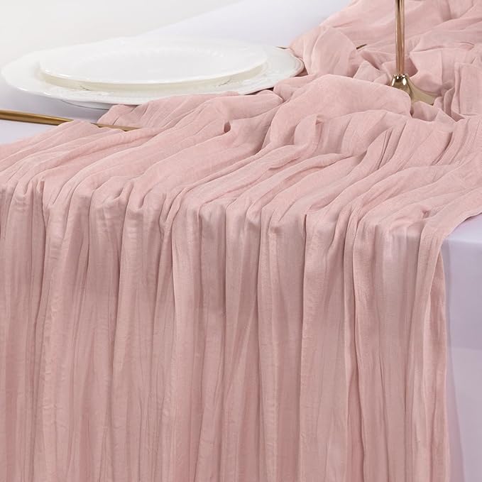 Socomi 6pcs Pink Cheesecloth Table Runner Summer Boho Rustic Gauze Dusty Pink Farmhouse 120 inch 10FT Cheese Cloth Sheer Runner for Wedding Party Baby Shower Birthday Home Decor