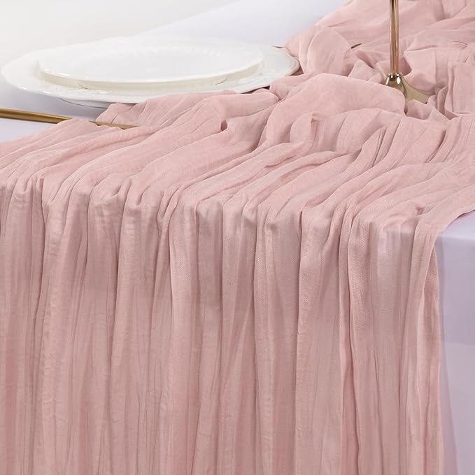 Socomi10pcs Pink Cheesecloth Table Runner Boho Rustic Gauze Dusty Pink Summer 120 inch 10FT Cheese Cloth Sheer Runner for Wedding Party Baby Shower Birthday Home Decor Holiday Decorations