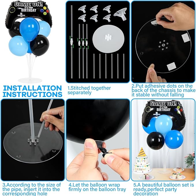 Video Game Birthday Party Balloons Stand Kit 2 Sets with 2 Game Handle Foil Balloons Black Blue Balloon Centerpiece for Tables for Boy Girl Gamer Gaming Night Birthday Baby Shower Party Decoration