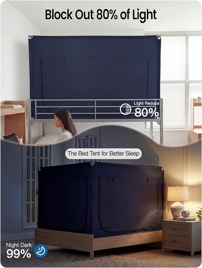 ANC POP Portable Bed Tent, Blackout Privacy Canopy with 3 Doors & Breathable Mesh, Large Space for Adults, Indoor Sleeping Shelter for Dorms/Shared Rooms
