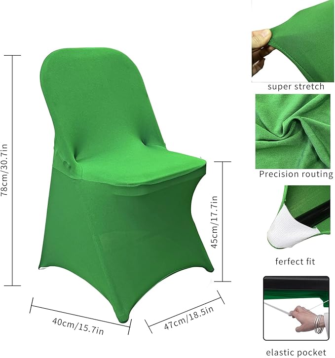 HAINARverS Folding Chair Covers for Wedding, 10pcs Stretch Spandex Washable Fabric Chair Cover, Decoration Chair Cover for Wedding, Party, Banquet, Birthday, Conference, Event(Green, 10 PCS)