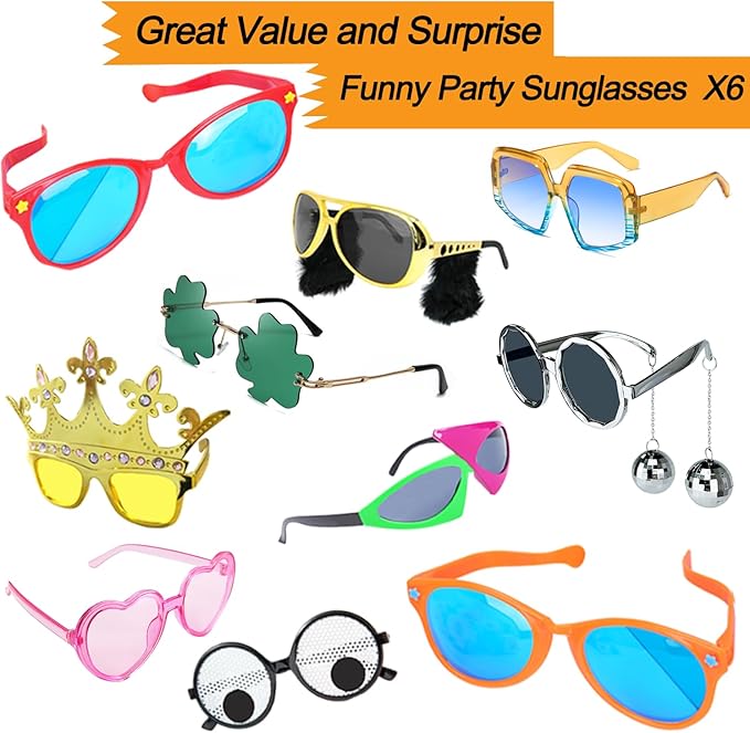 Bulk Large Premium Photo Booth Props Set for Adult Teens, Funny Hats and Large Glasses, Crystal Crown, Inflatable, Card Cutout Props, Photo Booth Prop for All Occasions