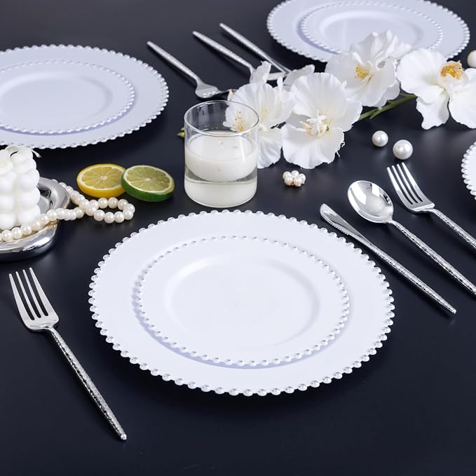 Supernal 360pc Silver Plastic Silverware, Heavy Duty Disposable Utensils | Hammered Flatware Cutlery (120 Forks, 120 Knives, 120 Spoons) Bulk Pack for Weddings, Parties, and Holiday Theme Catering