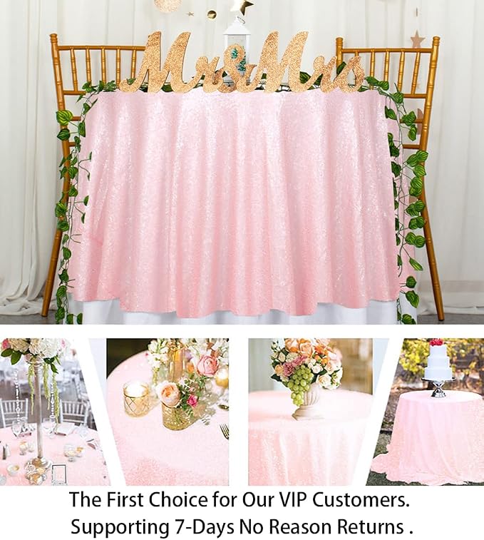 ShiDianYi Sequin Tablecloth Round 72-Inch Pink Table Cloths Glitter Sequence Tablecloth Overlay Baby Pink Round Table Cover for Wedding/Birthday Cake Decor