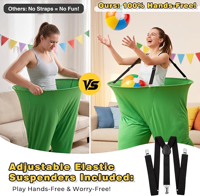 Granny Pants Yard Game Set, Giant Yard Games with 20 Bouncy Balls, 4 Suspenders, Pumps & Flags, Funny & Outdoor Games for Adults and Family, Huge Backyard Games for Lawn, Camping & Party Games