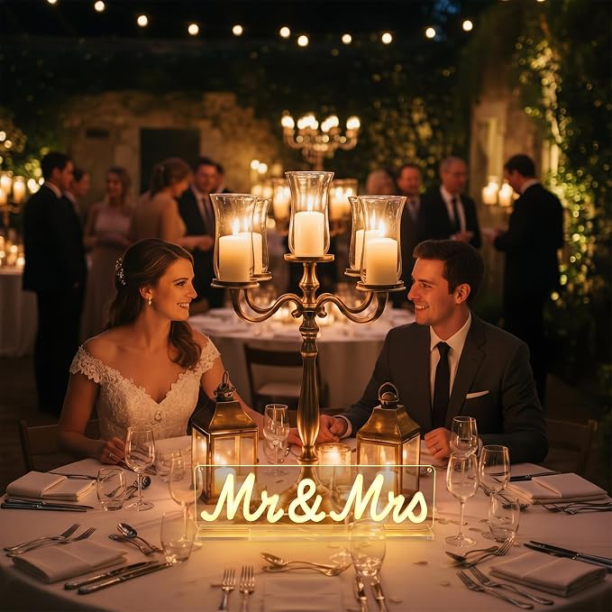 Fumete Mr and Mrs Neon Sign for Wedding Table Light up Large White Mr and Mrs Sign Wooden Letters, Miss Decoration for Anniversary Wedding & Engagement, Gifts for Anniversary Engagement