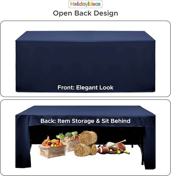 HolidayIdeas 4-Pack 6ft Open Back Fitted Tablecloths for Craft Shows Navy Blue
