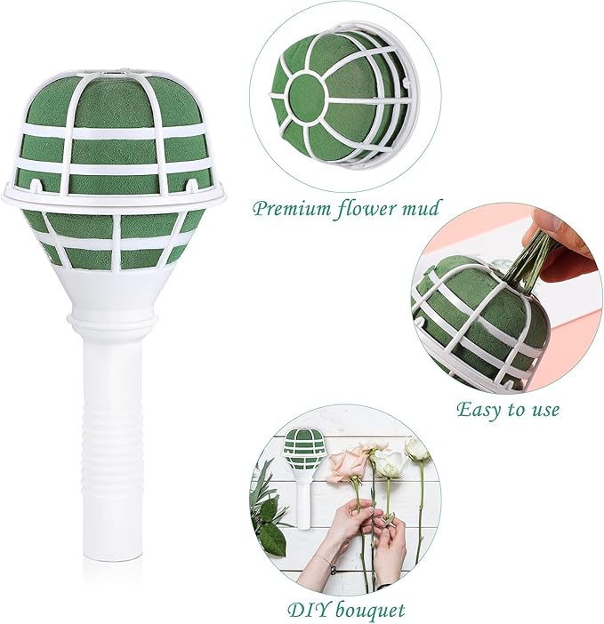 Geiserailie Wedding Bouquet Holder Bridal Bouquet Holders for Artificial Flowers Foam Bouquet Holder Handle for Weddings Flower Arrangement Gardening Supplies (6 Pieces)