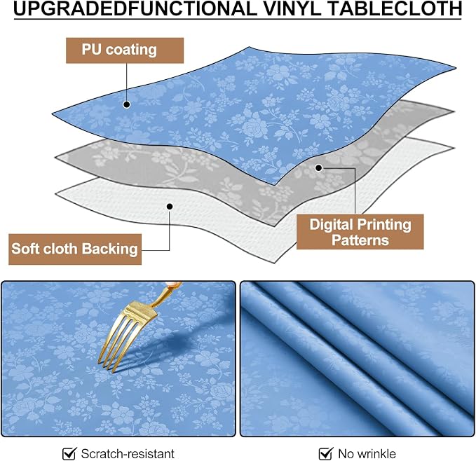 Smiry Rectangle Table Cloth, Waterproof Heavy Duty Vinyl Tablecloths, Wipeable Washable Table Cover for Kitchen and Dining Room (Baby Blue, 60" X 102")