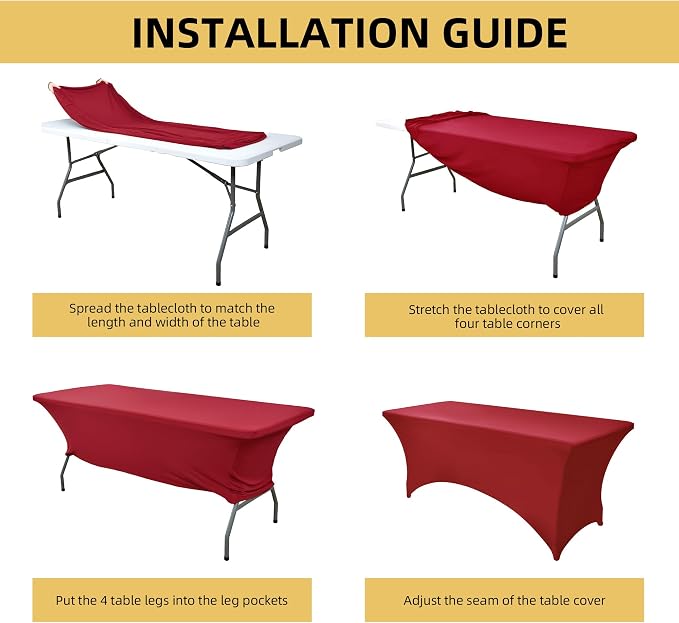 10-Pack 6ft Spandex Table Covers for Rectangle Standard Folding Tables - Wrinkle Resistant Stretch Tablecloths - Ultimate Fitted Table Protector for Parties, Banquet, Wedding