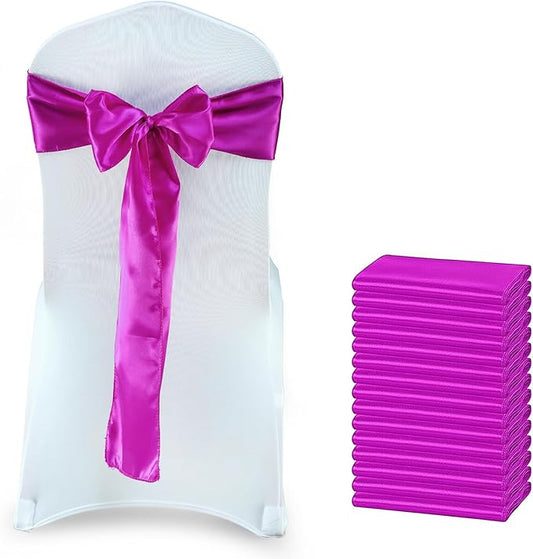 MDS Pack of 10 PCS Satin Chair Sashes Charmeuse Sateen Dining Chair Bows Ribbon Ties Back Sash for Wedding Party Birthday Home Hotel Restaurant Banquet Decoration (7 x 108 Inch, Magenta Violet)